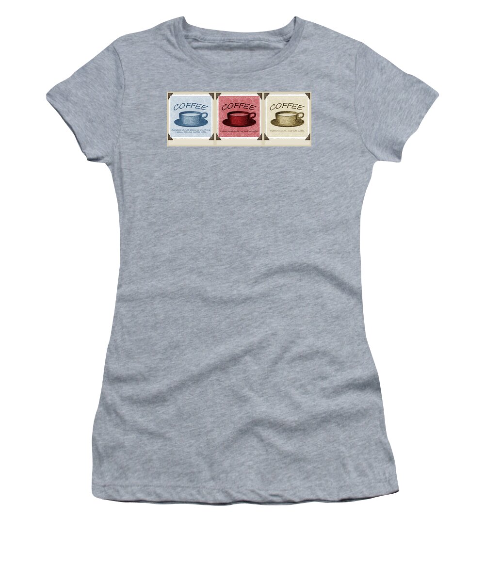 Coffee Women's T-Shirt featuring the digital art Coffee Flowers Scrapbook Triptych 1 by Angelina Tamez