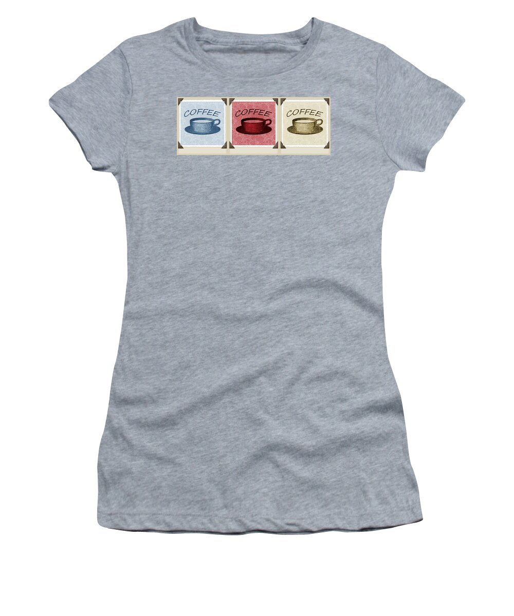 Coffee Women's T-Shirt featuring the digital art Coffee Flowers Scrapbook Triptych 2 by Angelina Tamez