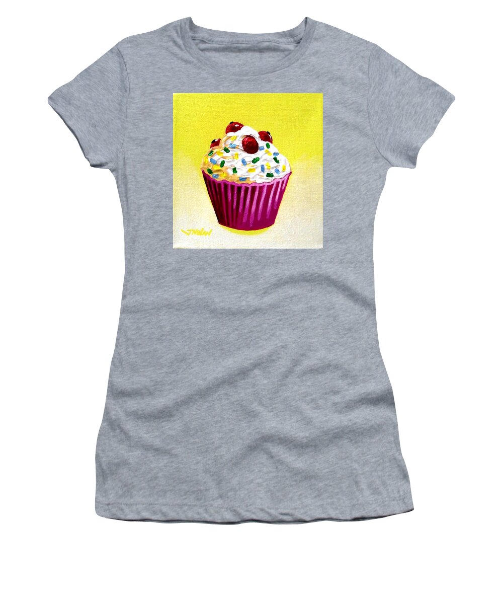 Cupcake Women's T-Shirt featuring the painting Cupcake With Cherries by John Nolan