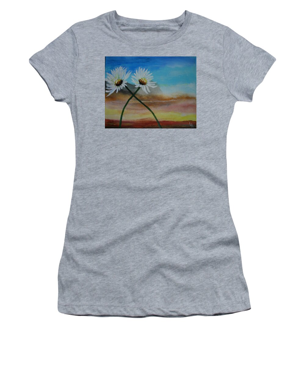 Daisy Women's T-Shirt featuring the painting Daisy Mates by Leslie Allen