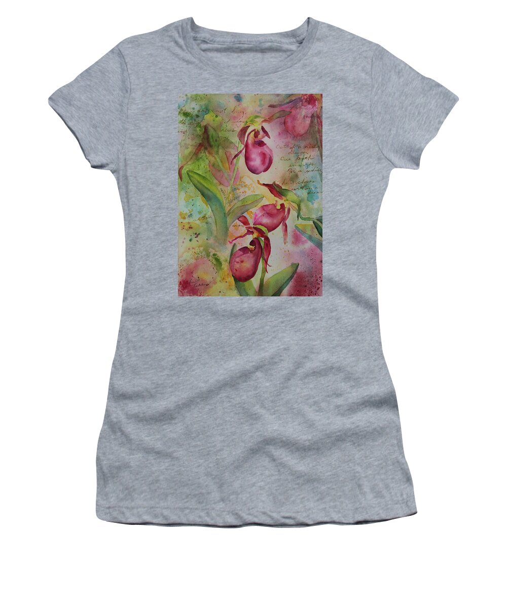 Ladyslippers Women's T-Shirt featuring the painting Days of Wine and Roses by Ruth Kamenev