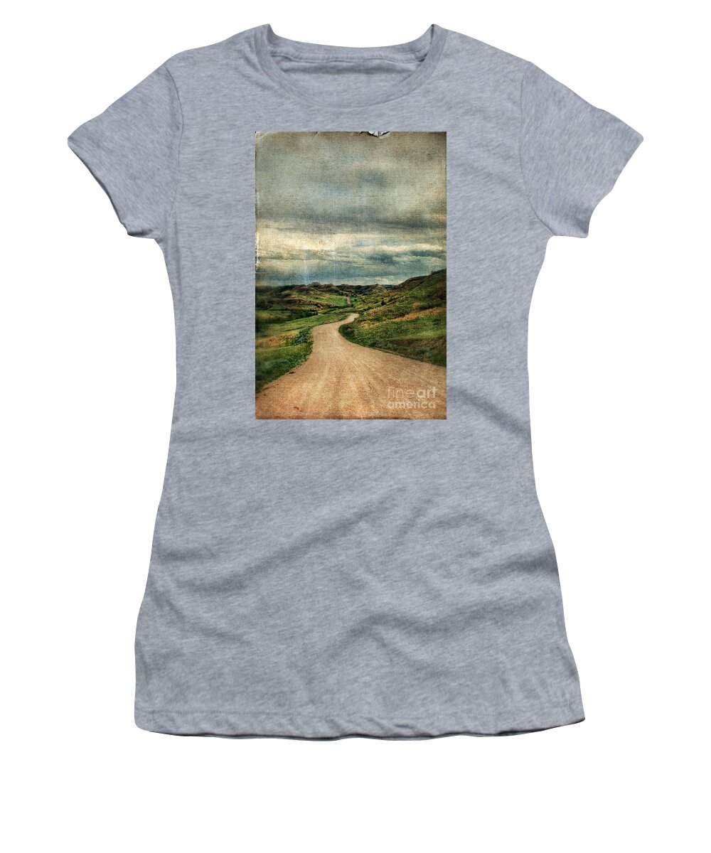 Badlands Women's T-Shirt featuring the photograph Dirt Road in North Dakota by Jill Battaglia