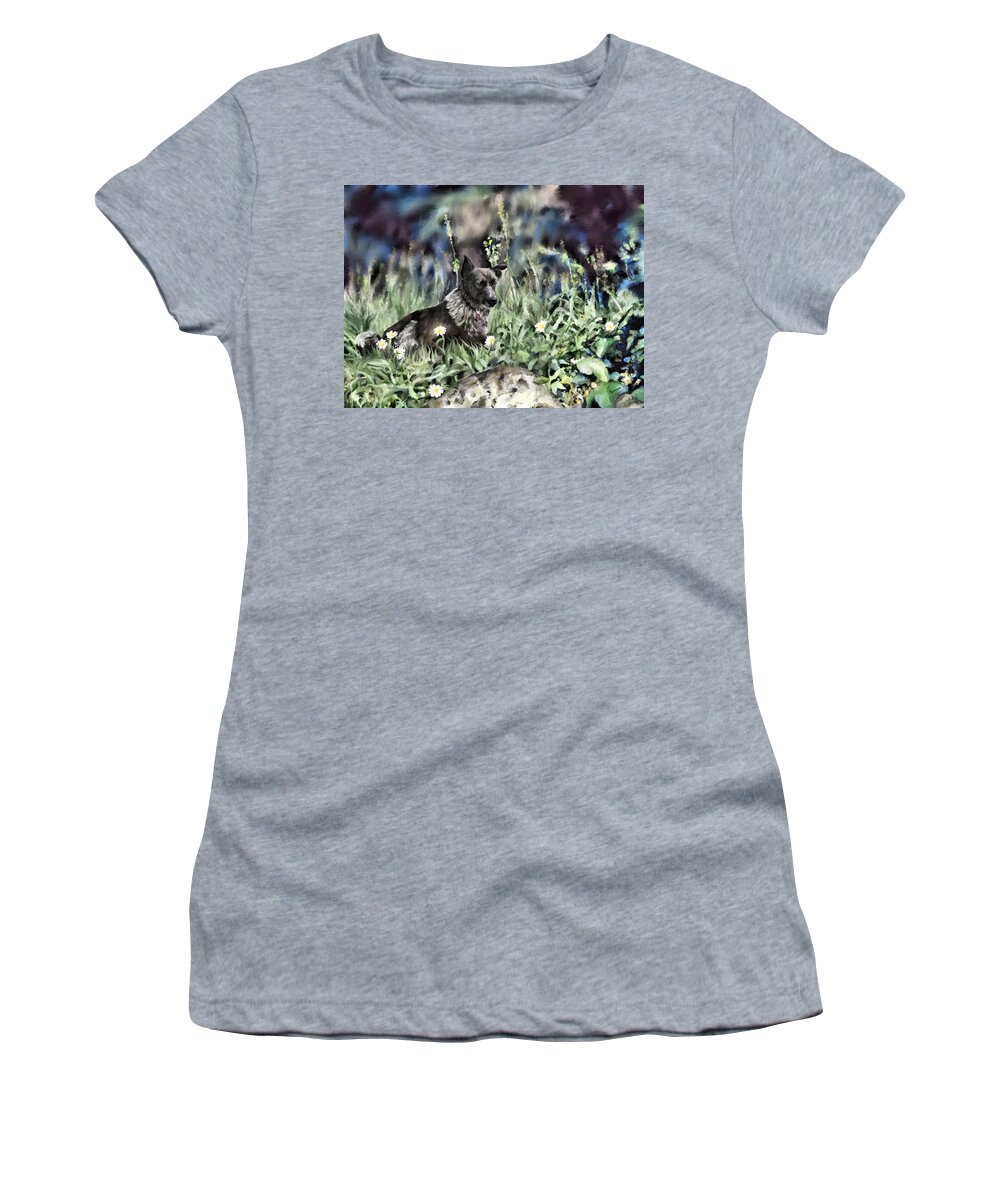 Pet Portraits Women's T-Shirt featuring the painting Dog Painting by Susan Kinney