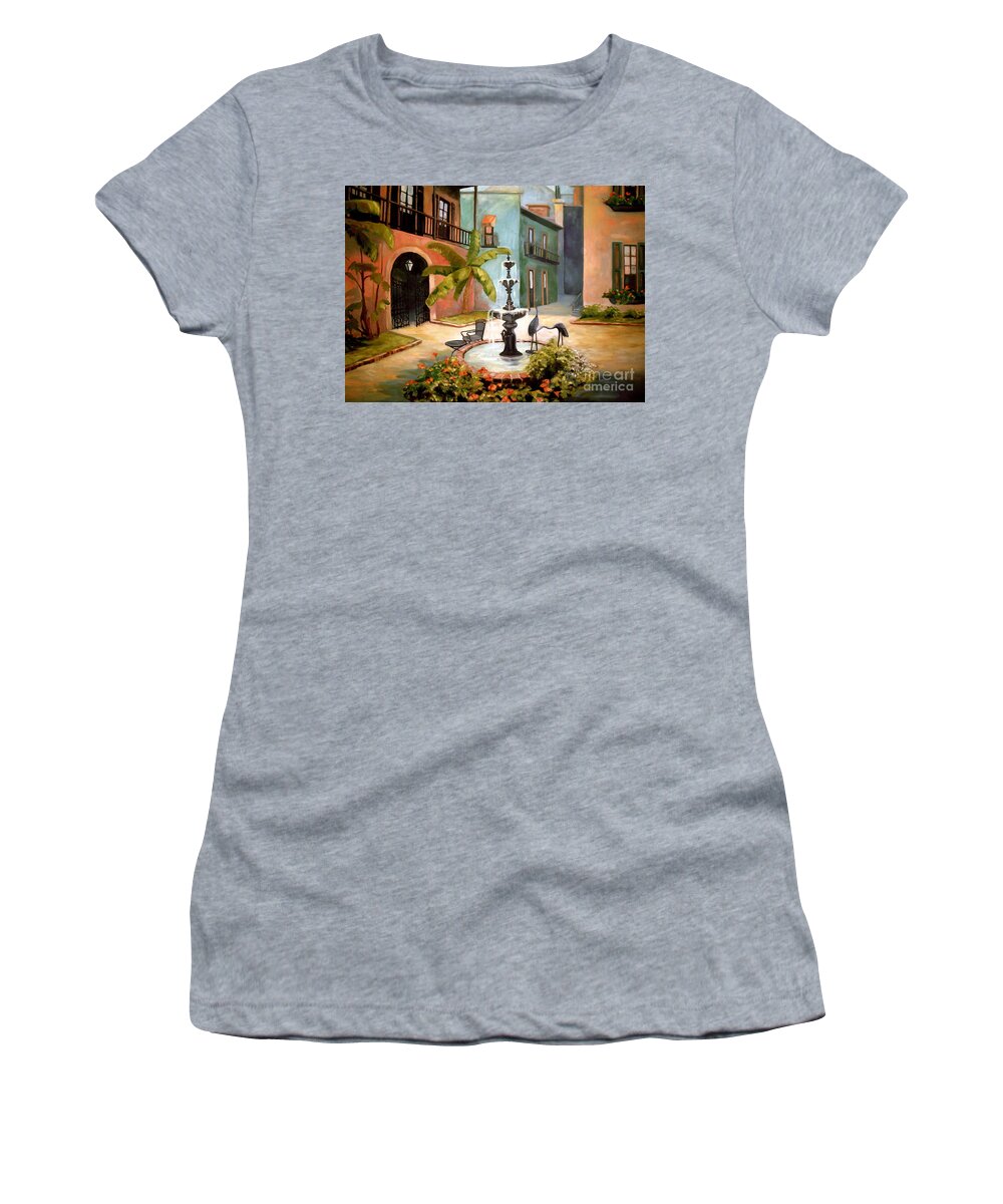 French Quarter Women's T-Shirt featuring the painting French Quarter Fountain by Gretchen Allen