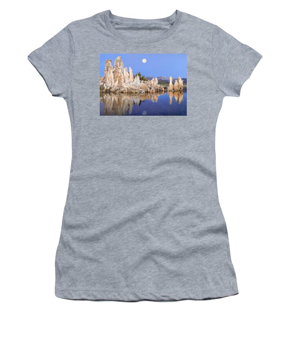 00175334 Women's T-Shirt featuring the photograph Full Moon Over Mono Lake With Wind by Tim Fitzharris