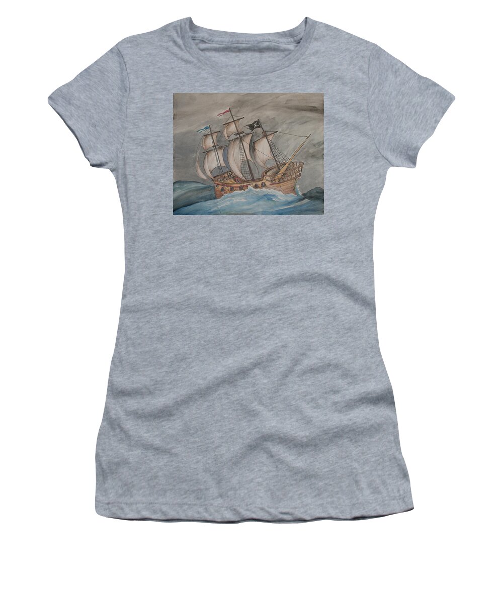 Pirate Women's T-Shirt featuring the painting Ghost Pirate Ship by Jaime Haney