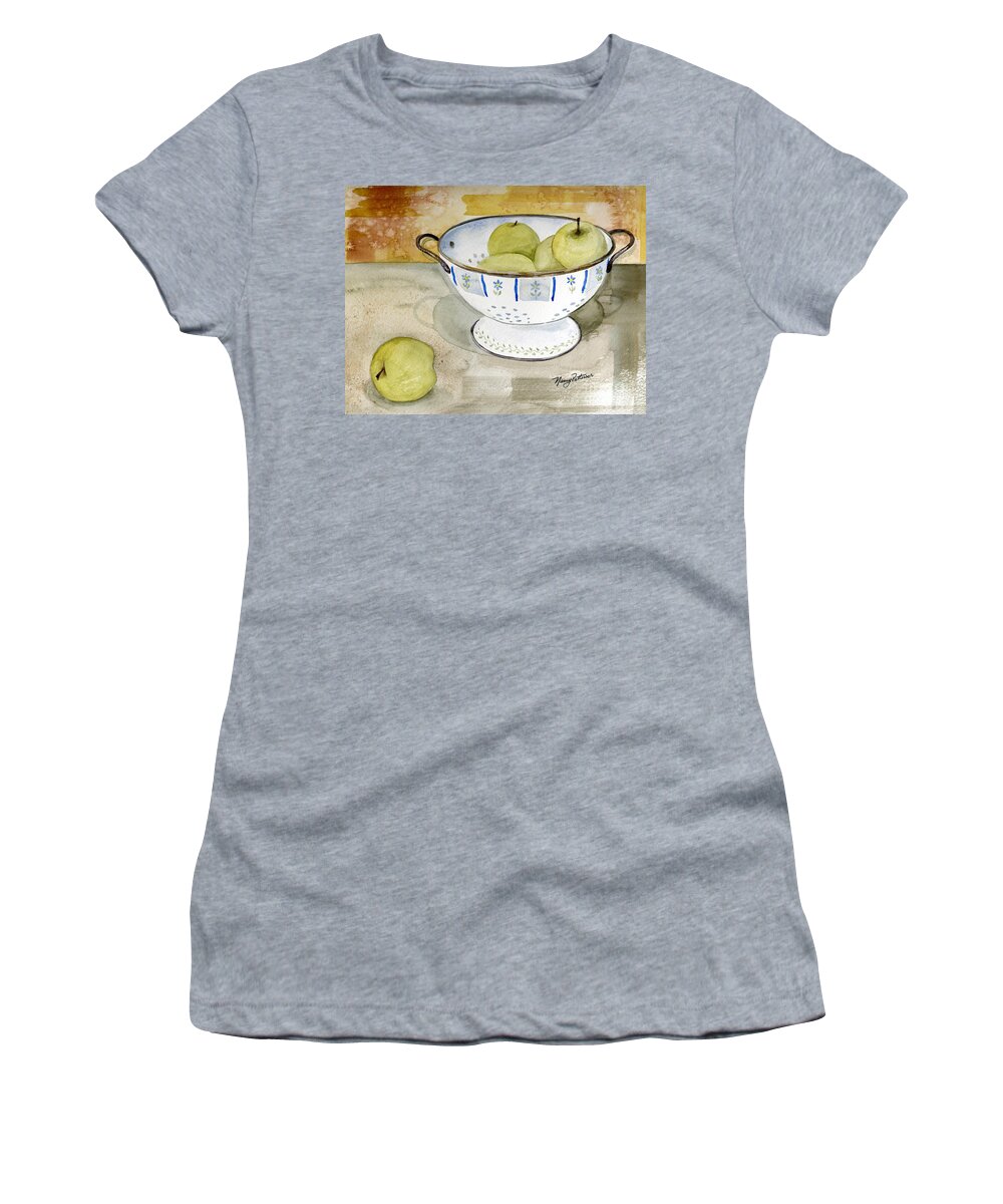 Yellow Apples Women's T-Shirt featuring the painting Golden Apples by Nancy Patterson