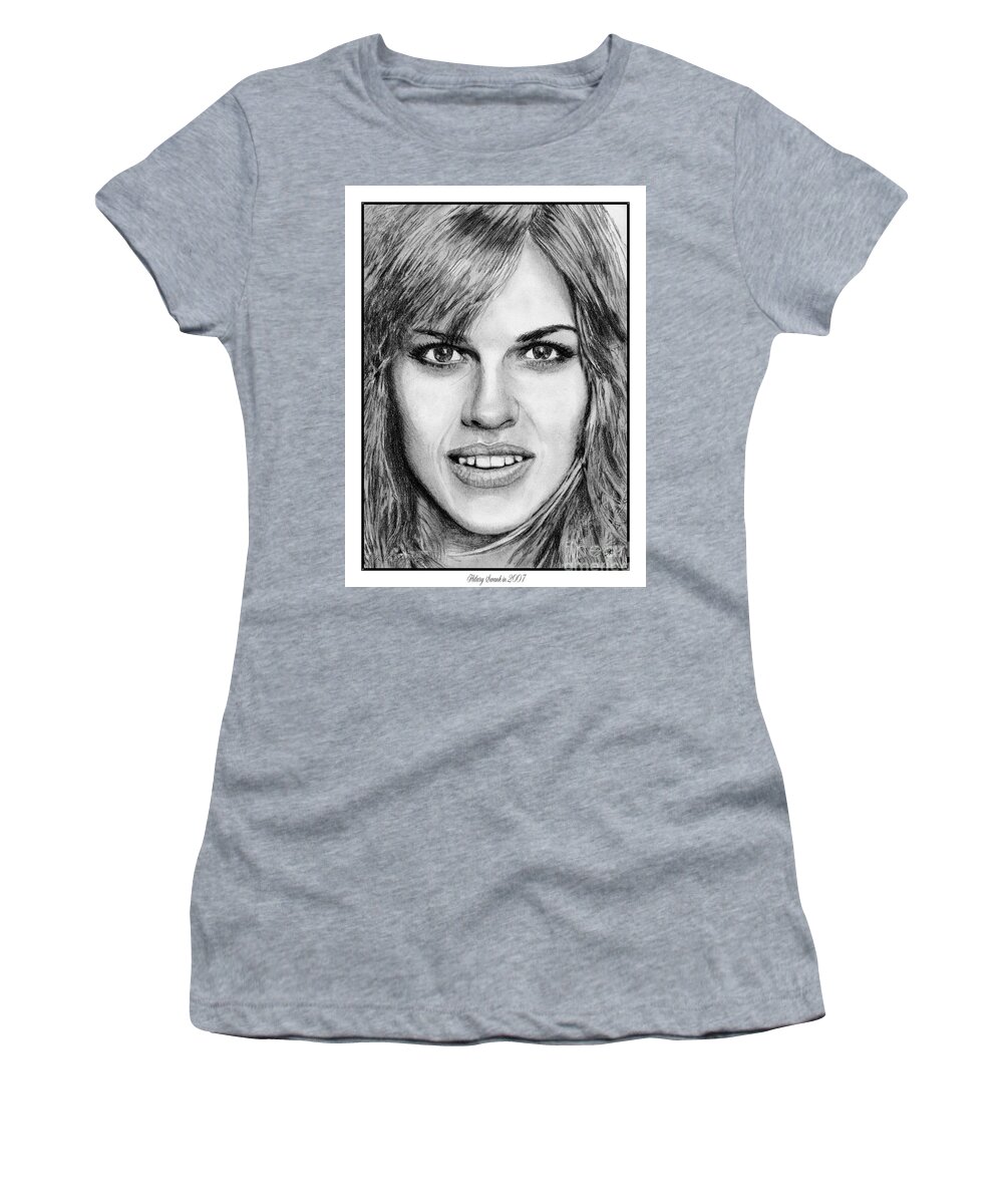 Hilary Swank Women's T-Shirt featuring the drawing Hilary Swank in 2007 by J McCombie