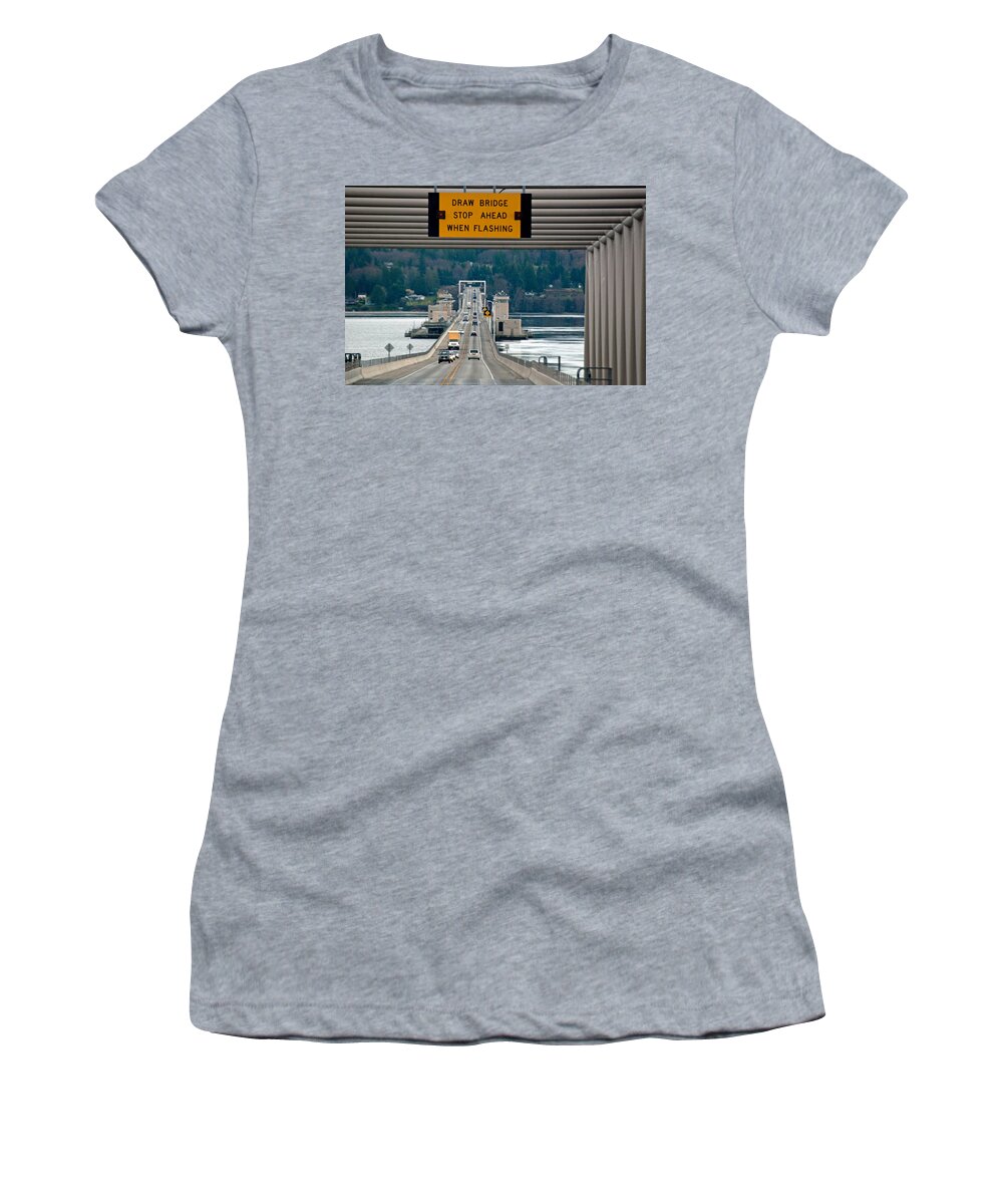 Hood Canal Bridge Women's T-Shirt featuring the photograph Hood Canal Bridge by Tikvah's Hope