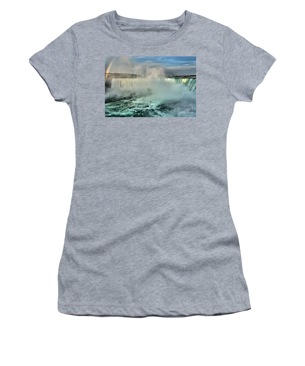 Niagara Falls State Park Women's T-Shirt featuring the photograph Horseshoe Rainbow by Adam Jewell