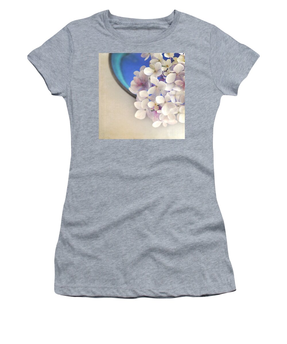 Hydrangeas Women's T-Shirt featuring the photograph Hydrangeas in blue bowl by Lyn Randle
