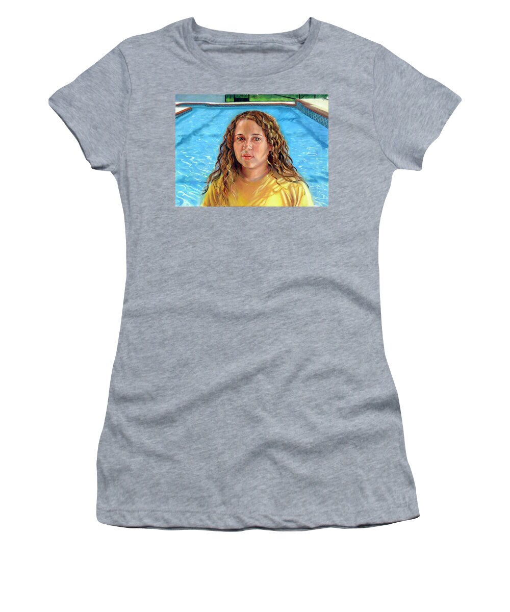 Women's T-Shirt featuring the painting Jeannie at the Pool by Nancy Tilles