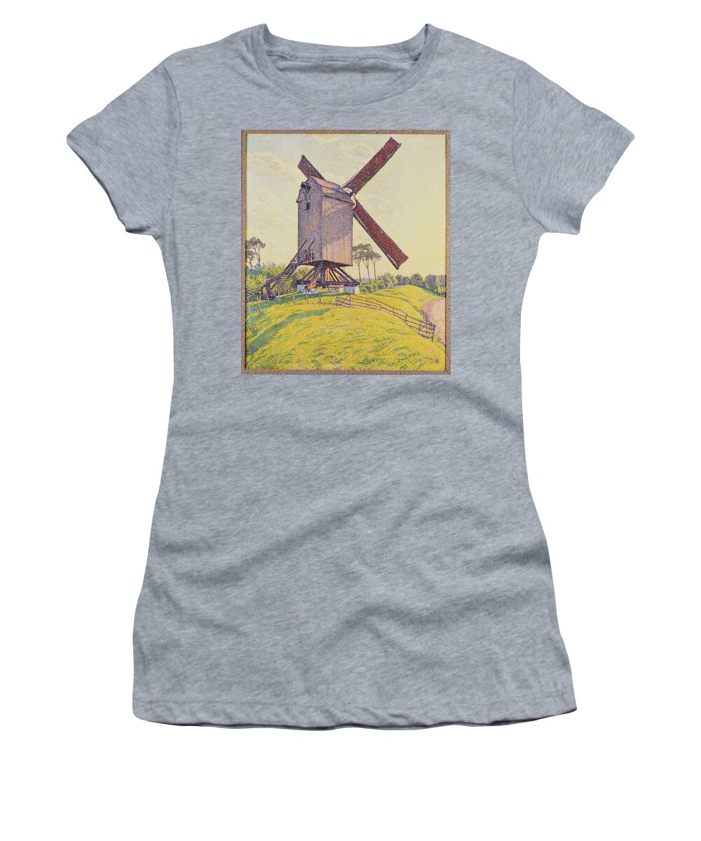 Le Moulin De Kalf Women's T-Shirt featuring the painting Kalf Mill by Theo van Rysselberghe