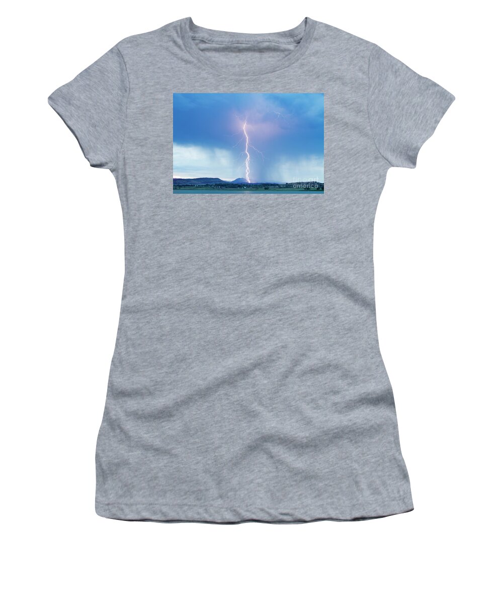 July Women's T-Shirt featuring the photograph Lightning Twine Striking the Colorado Rocky Mountain Foothills by James BO Insogna