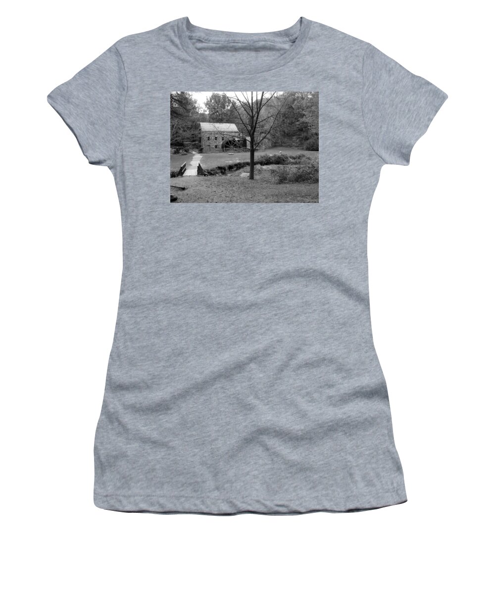 Longfellow Women's T-Shirt featuring the photograph Longfellow Grist Mill x19 by Kim Galluzzo