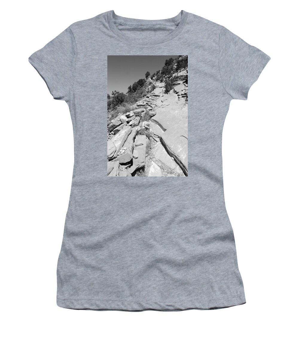 Trail Women's T-Shirt featuring the photograph Looking Up the Hermit's Rest Trail BW by Julie Niemela