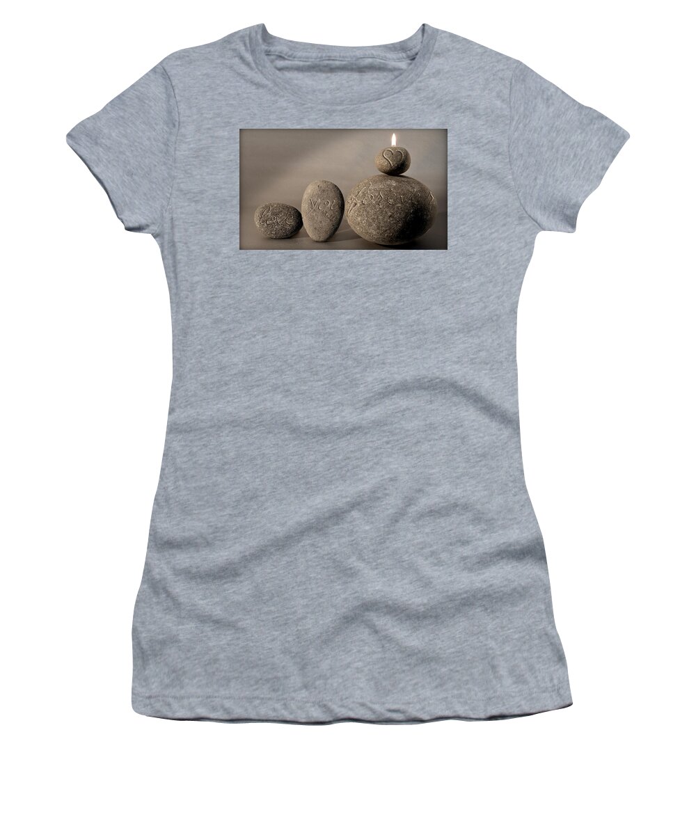 Photo Women's T-Shirt featuring the photograph love you forever - An engraved message gives light to a stone heart by Pedro Cardona Llambias