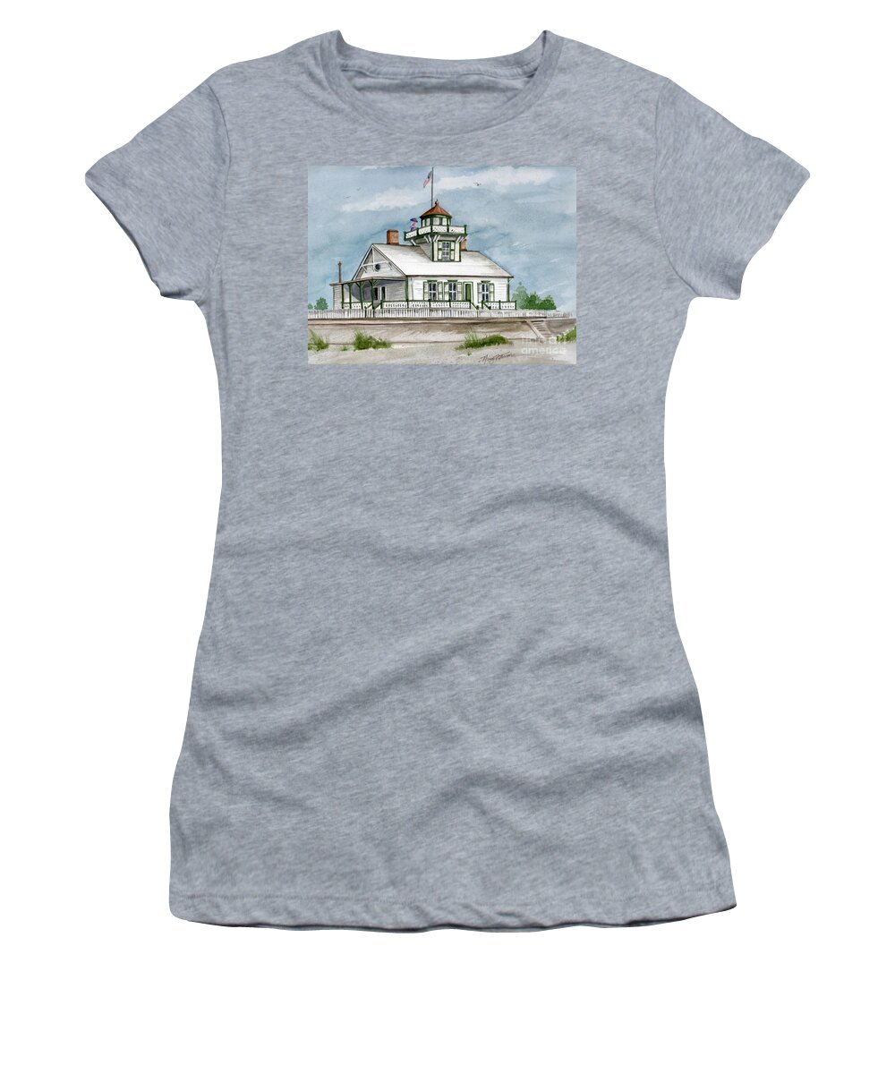 Ludlams Beach Lighthouse Women's T-Shirt featuring the painting Ludlams Beach Lighthouse by Nancy Patterson