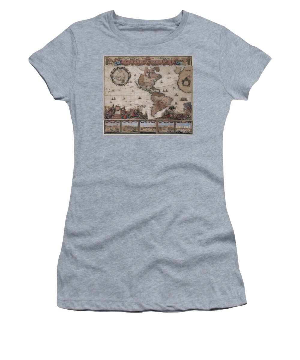 History Women's T-Shirt featuring the photograph Map Of The Americas Circa 1680 by Photo Researchers