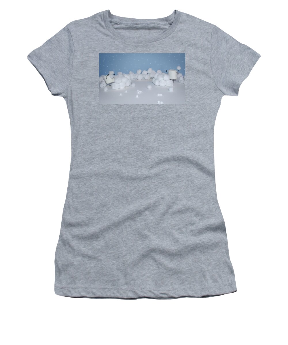Snowball Women's T-Shirt featuring the photograph Marshmallow Fight by Heather Applegate