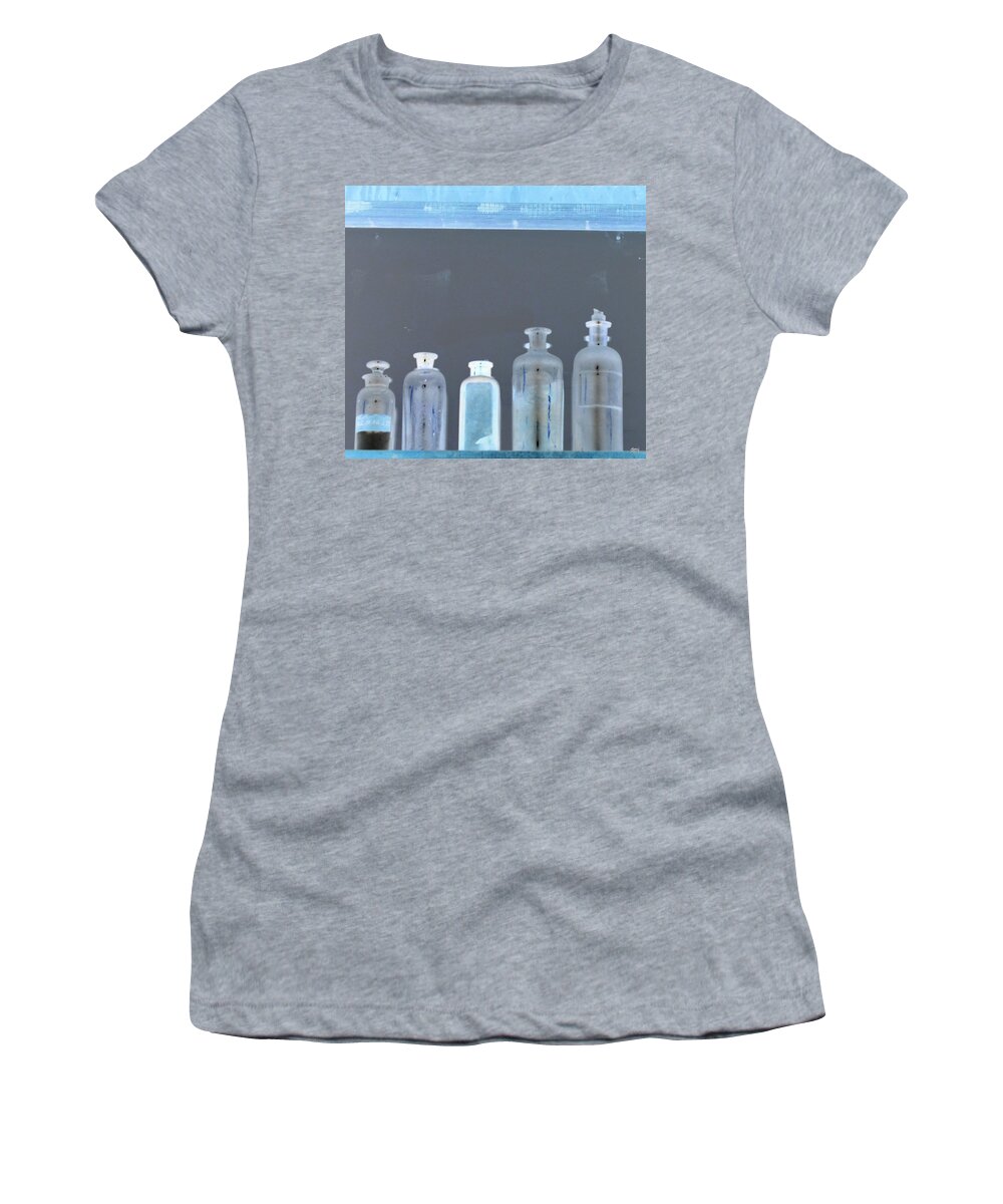 Old Glass Bottles Women's T-Shirt featuring the photograph Medicine For The Blues by Diane montana Jansson