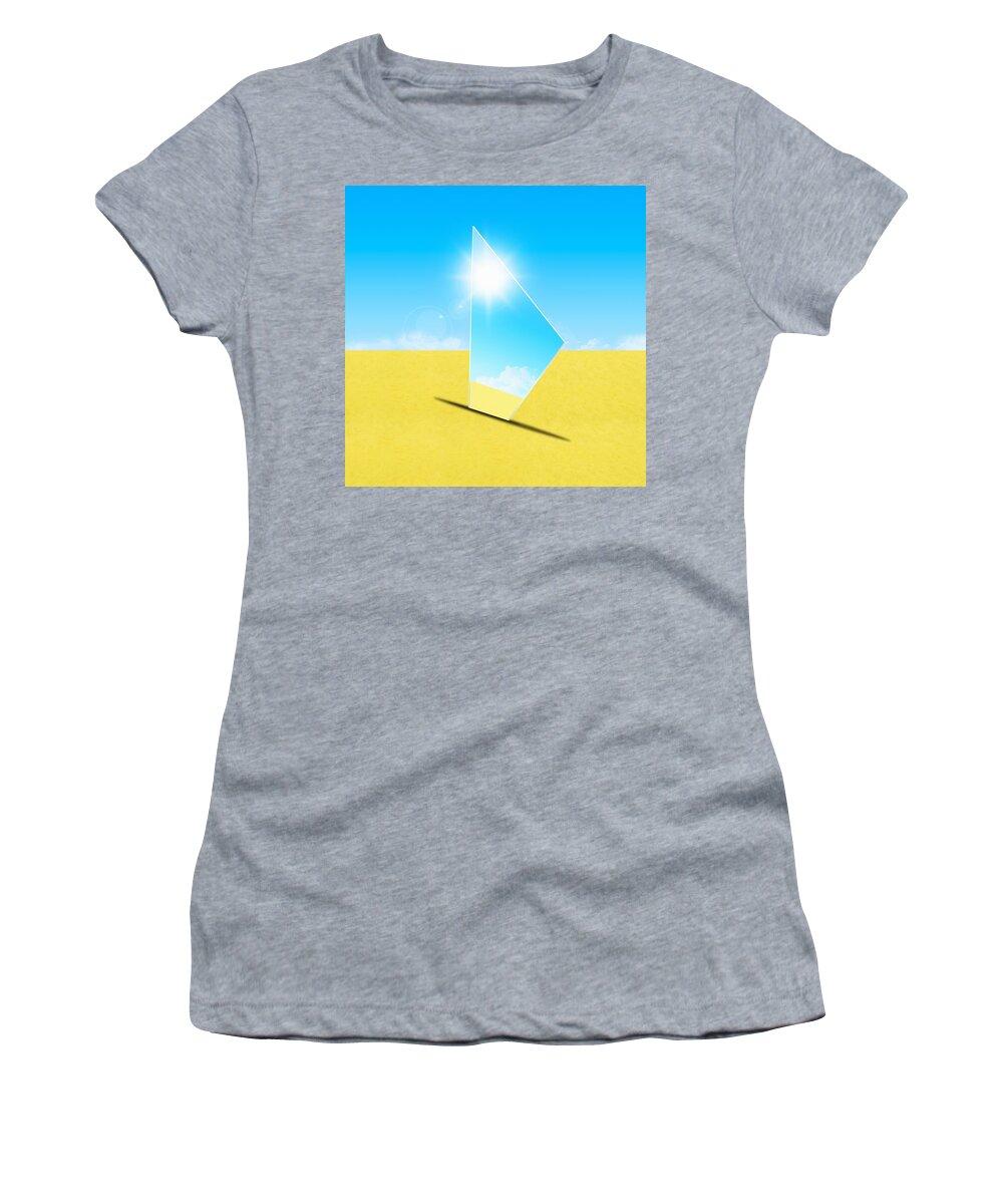 Background Women's T-Shirt featuring the photograph Mirror On Sand In Blue Sky by Setsiri Silapasuwanchai