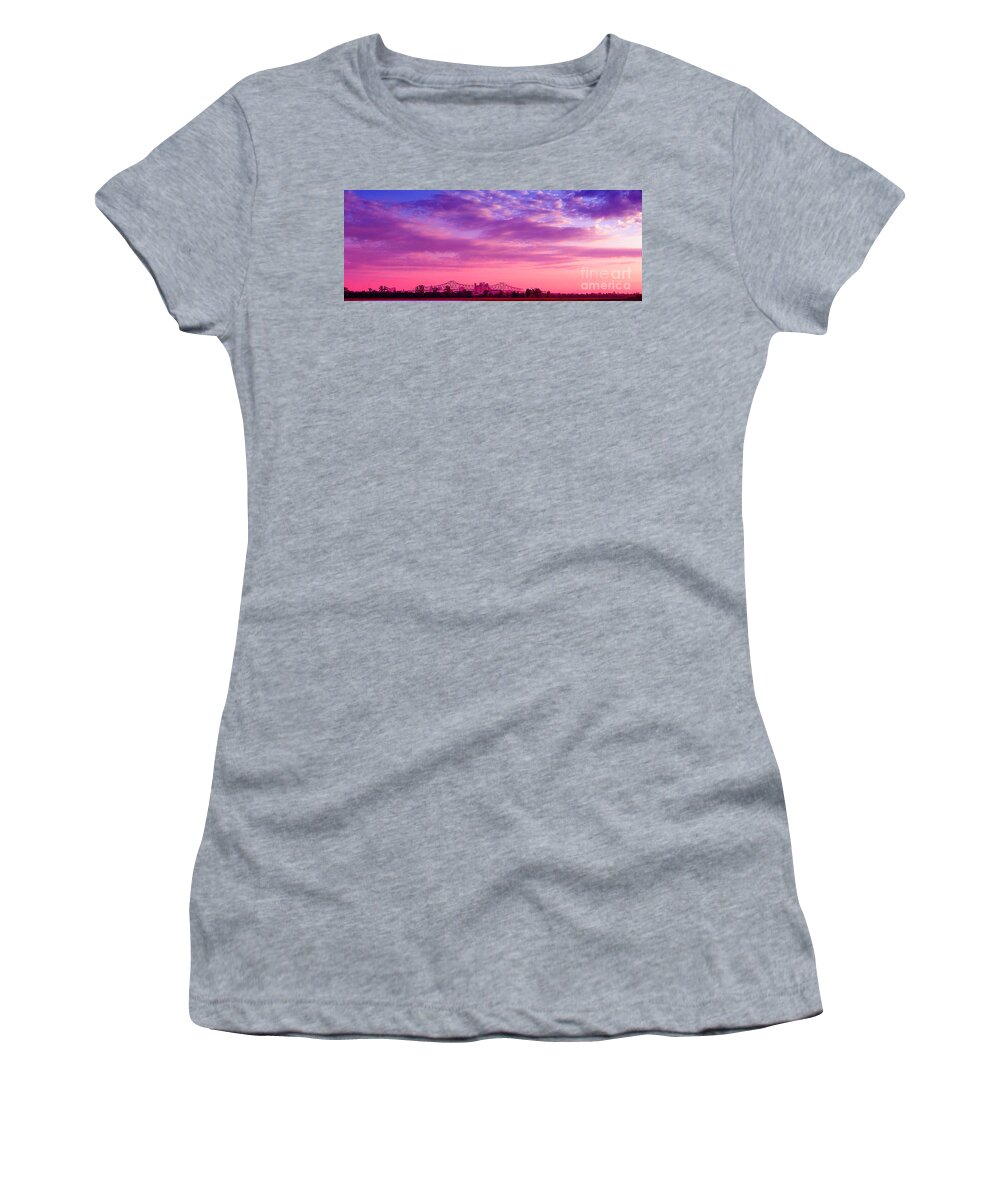 Bridge Women's T-Shirt featuring the photograph Mississippi River Bridge at Twilight by Judi Bagwell