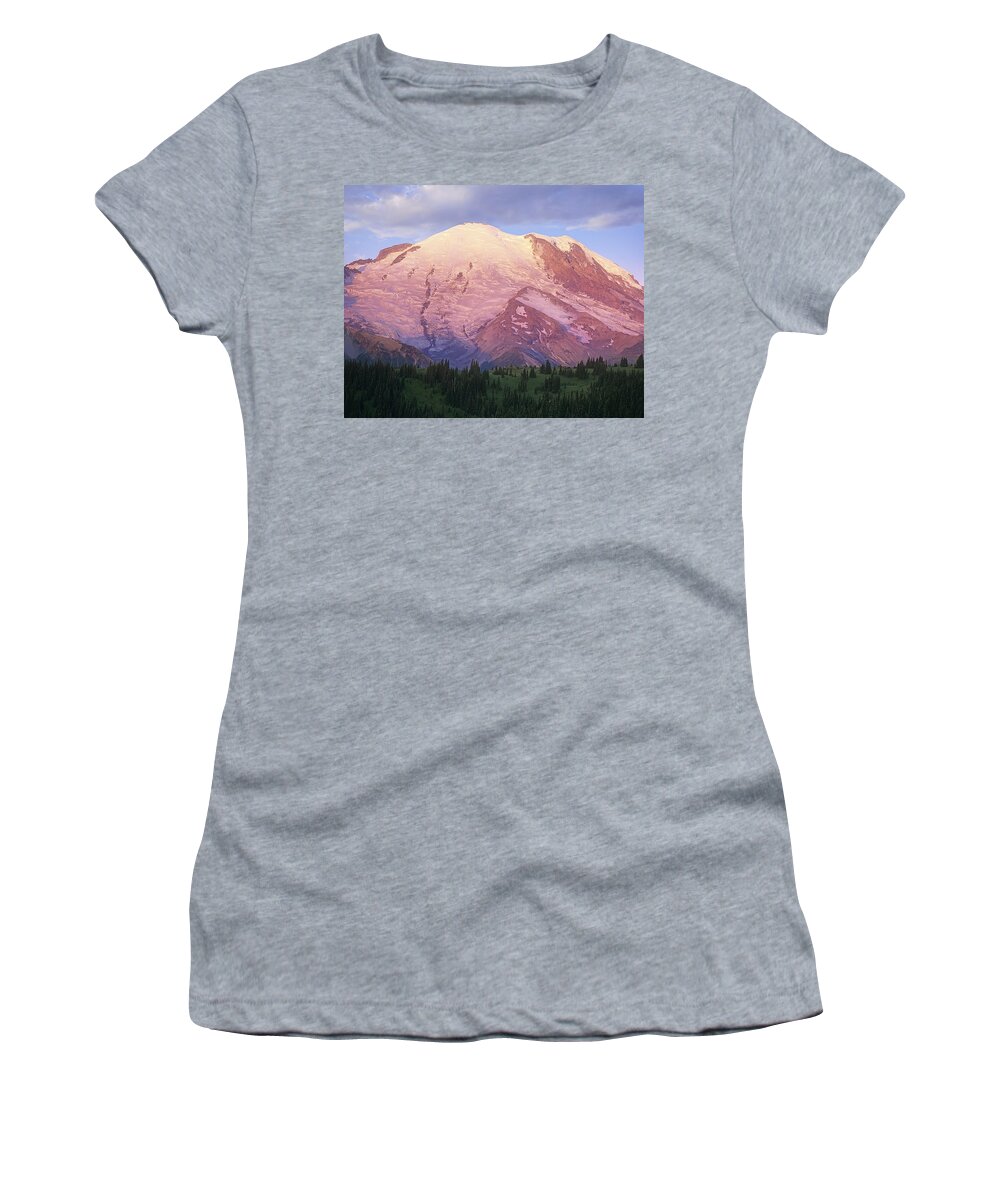 00177104 Women's T-Shirt featuring the photograph Mount Rainier At Sunrise Mount Rainier by Tim Fitzharris
