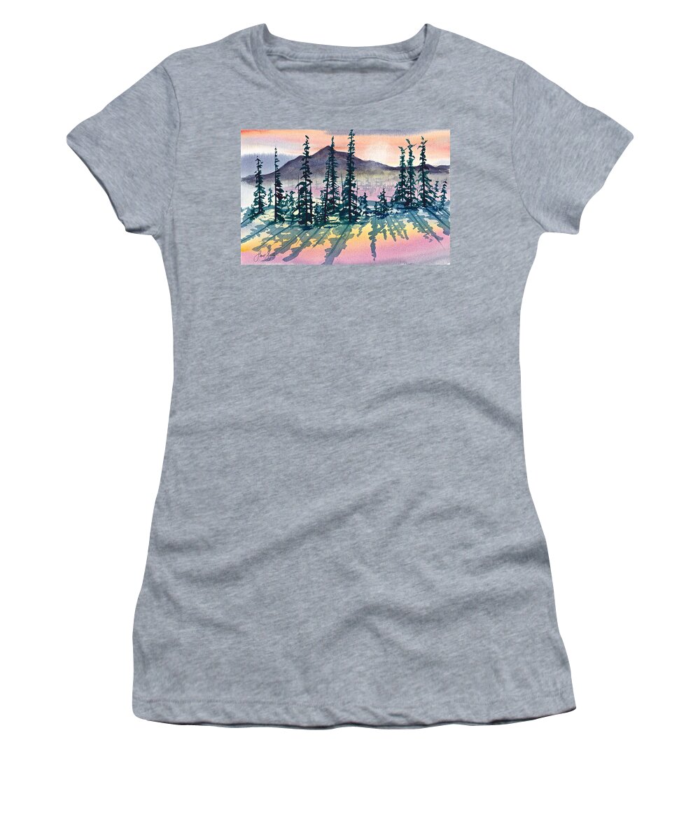Mountains Women's T-Shirt featuring the painting Mountain Sunrise by Frank SantAgata