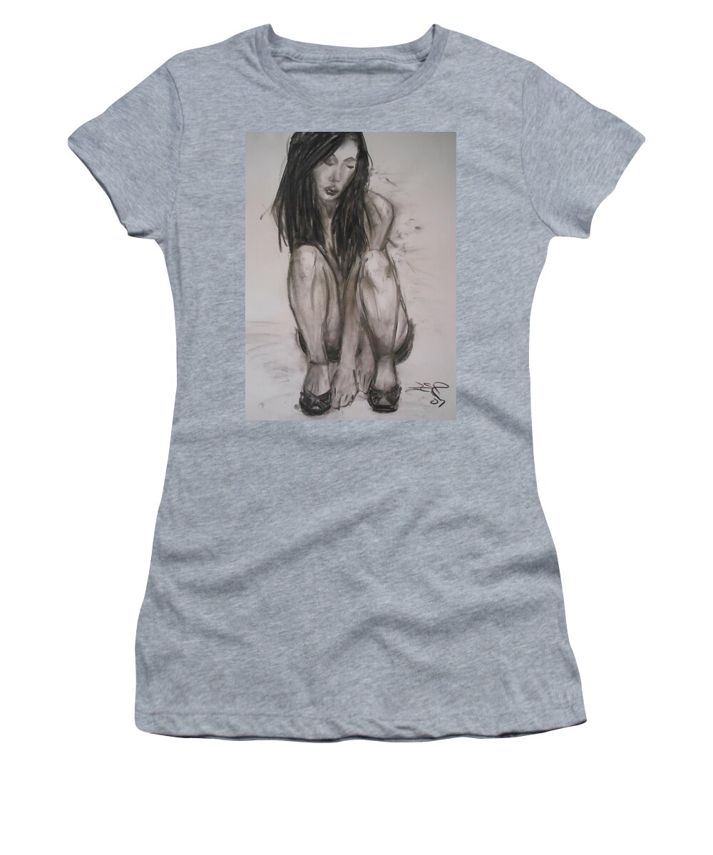 Asian Girl Women's T-Shirt featuring the drawing New Shoes by Jason Reinhardt