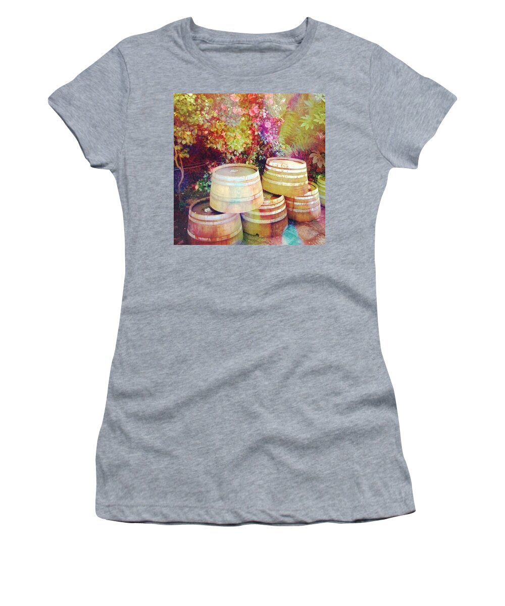 Barrels Women's T-Shirt featuring the photograph Oak Casks #winery #napa_ca #vineyard by Anna Porter