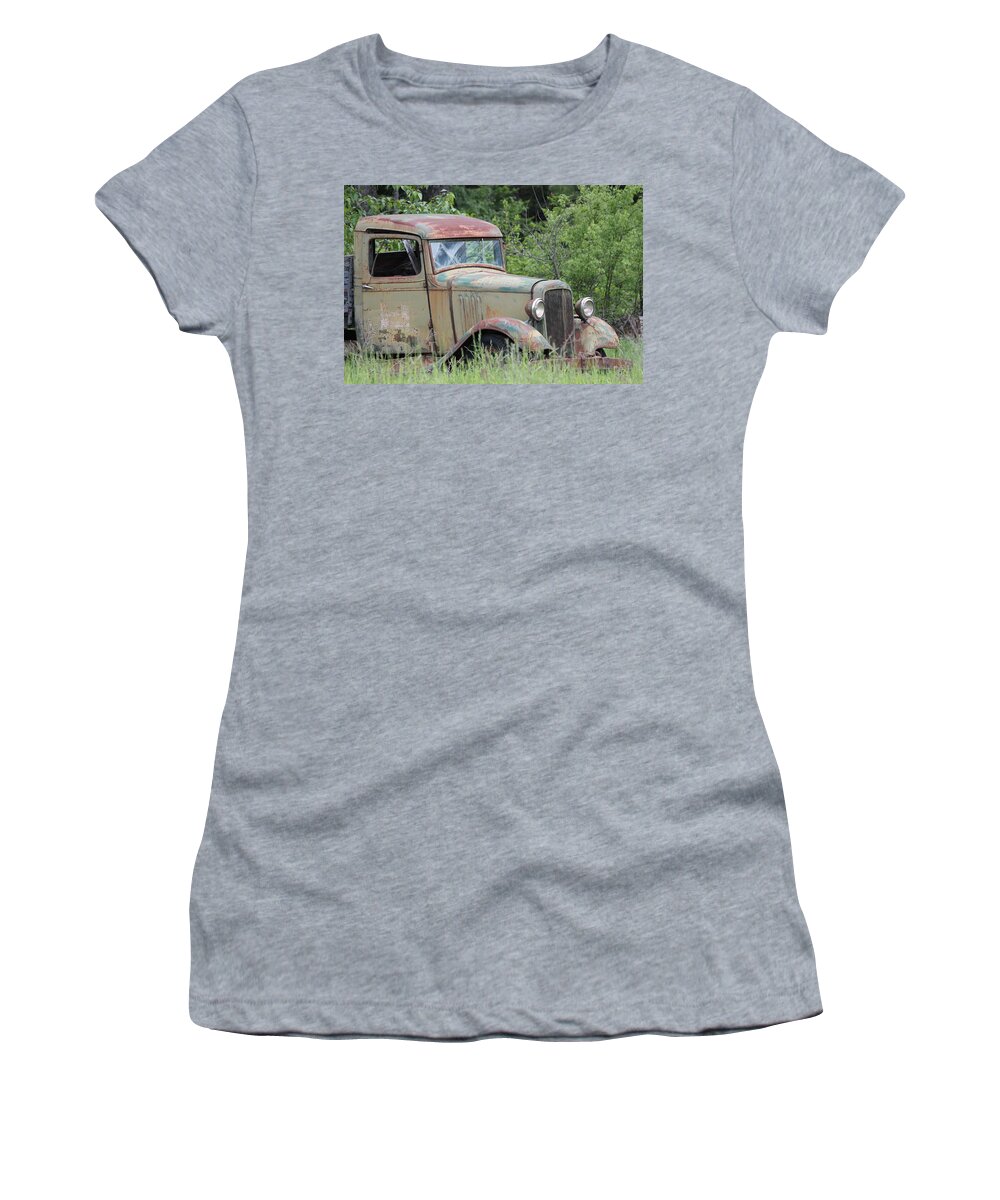 Pickup Women's T-Shirt featuring the photograph Abandoned Truck In Field by Athena Mckinzie