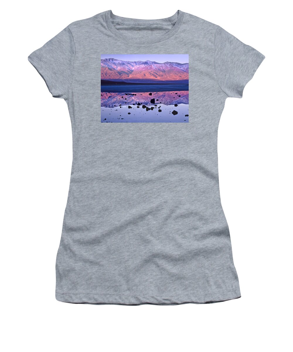 00175897 Women's T-Shirt featuring the photograph Panamint Range Reflected In Standing by Tim Fitzharris