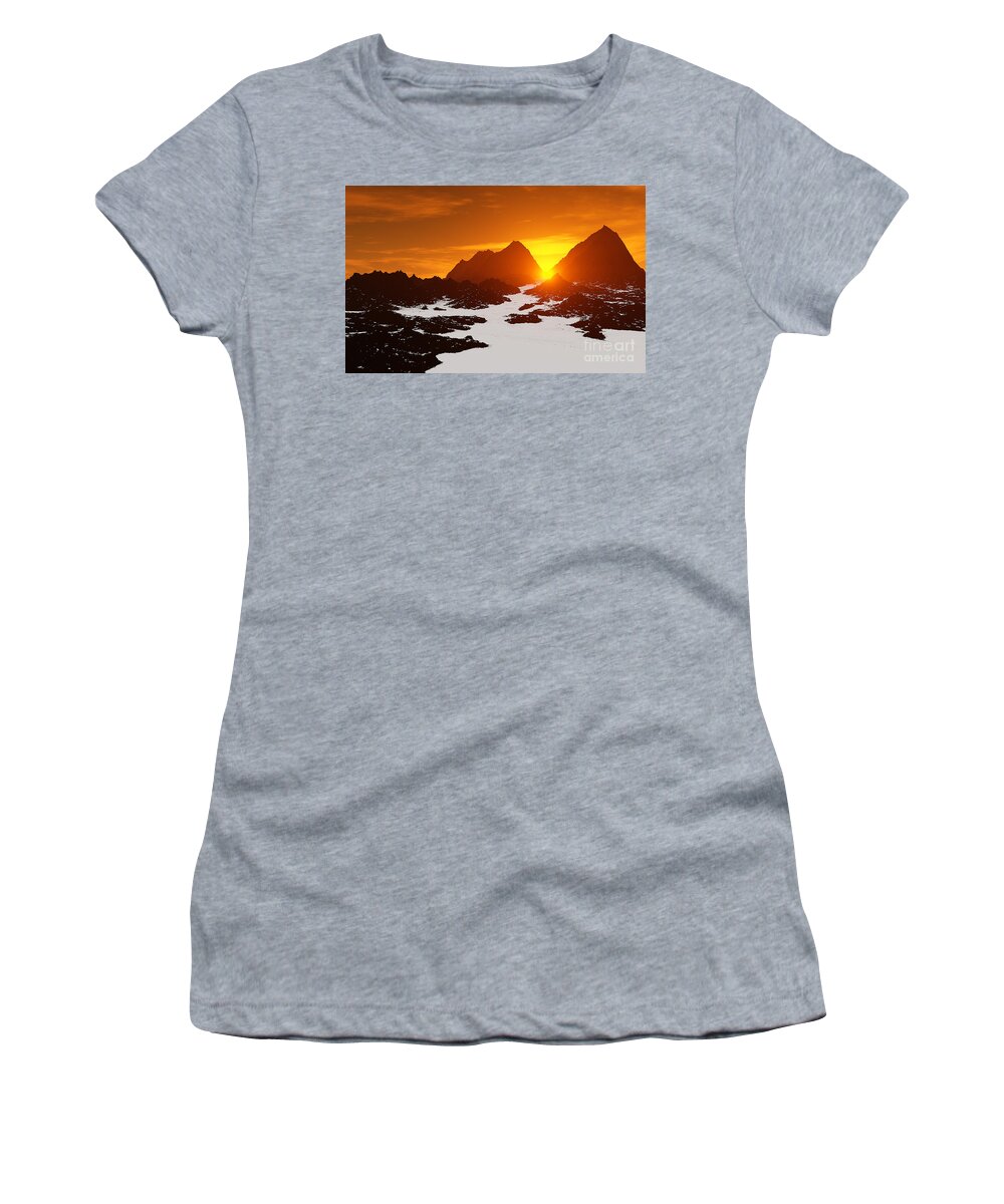 Mountain Sunrise Digital Art Women's T-Shirt featuring the digital art Path to the Sun by Greg Jones