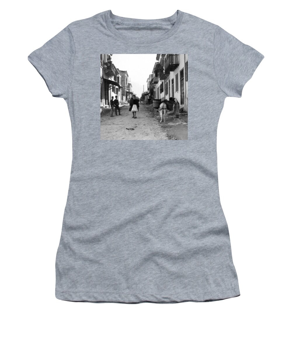 Patras Women's T-Shirt featuring the photograph Patras Greece - Street Scene - c 1910 by International Images