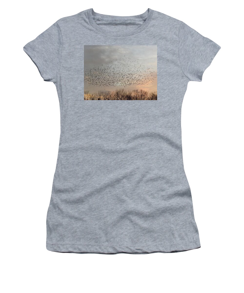 Black Birds Women's T-Shirt featuring the photograph Perfect Formation by Kim Galluzzo