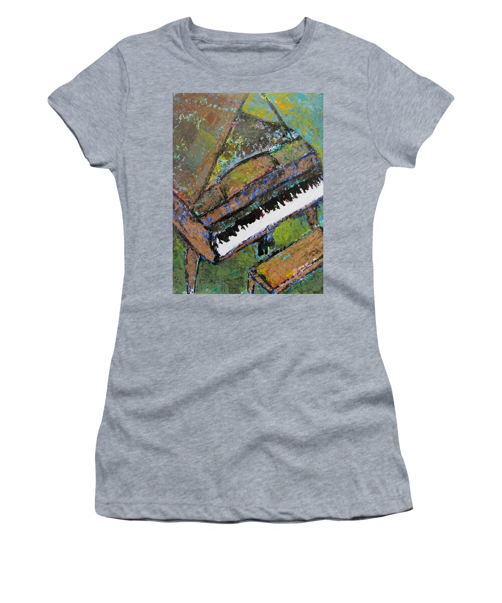Music Women's T-Shirt featuring the painting Piano Aqua Wall - cropped by Anita Burgermeister