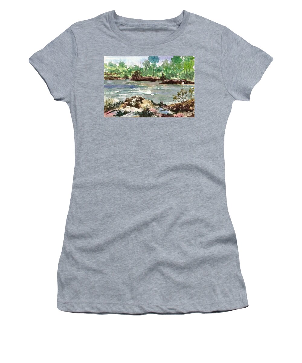 River Women's T-Shirt featuring the painting Placid River by Frank SantAgata