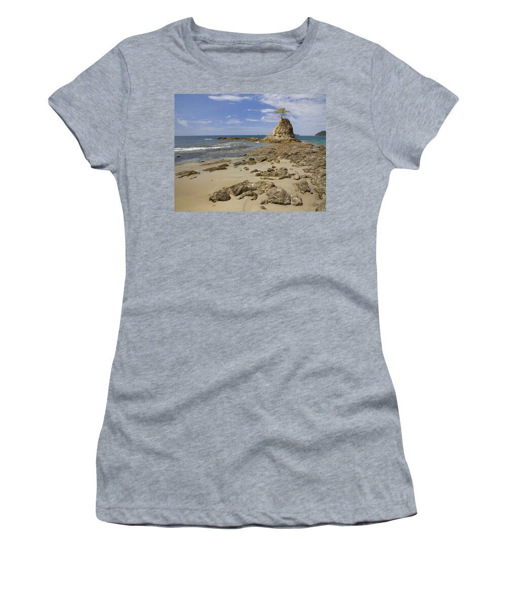 00429552 Women's T-Shirt featuring the photograph Point With Tree On Penca Beach Costa by Tim Fitzharris