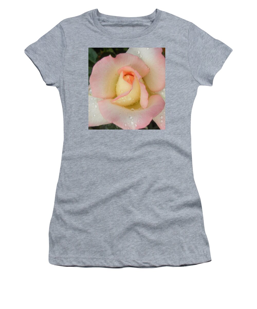 Rose Women's T-Shirt featuring the photograph Rain Drops On Rosey by Kim Galluzzo