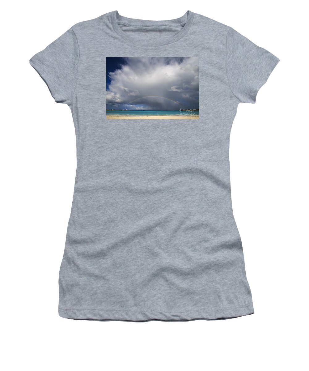 Exuma Women's T-Shirt featuring the photograph Rainbow Over Emerald Bay by Dennis Hedberg
