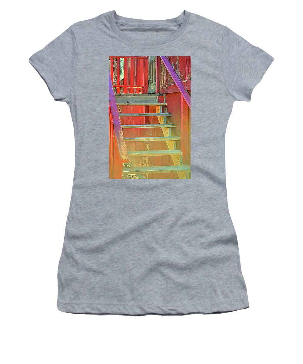 Old Wooden Stairway Women's T-Shirt featuring the photograph Rainbow Walk by Diane montana Jansson
