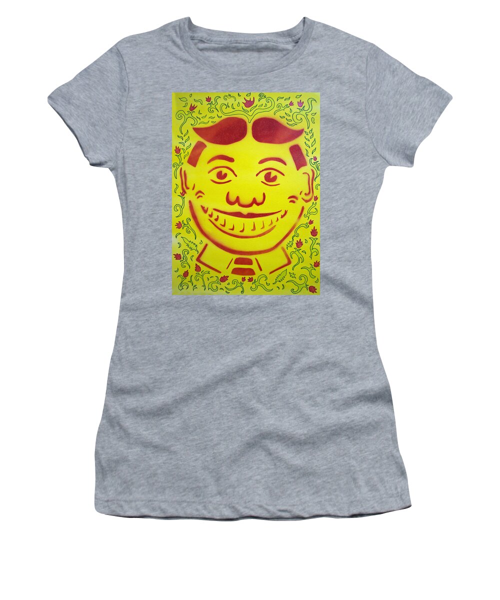 Tillie Of Asbury Park Women's T-Shirt featuring the painting Red on yellow with decoration Tillie by Patricia Arroyo