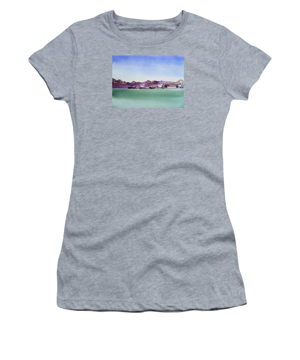 San Francisco Bay Women's T-Shirt featuring the painting San Francisco Bay Richmond Port by Irina Sztukowski