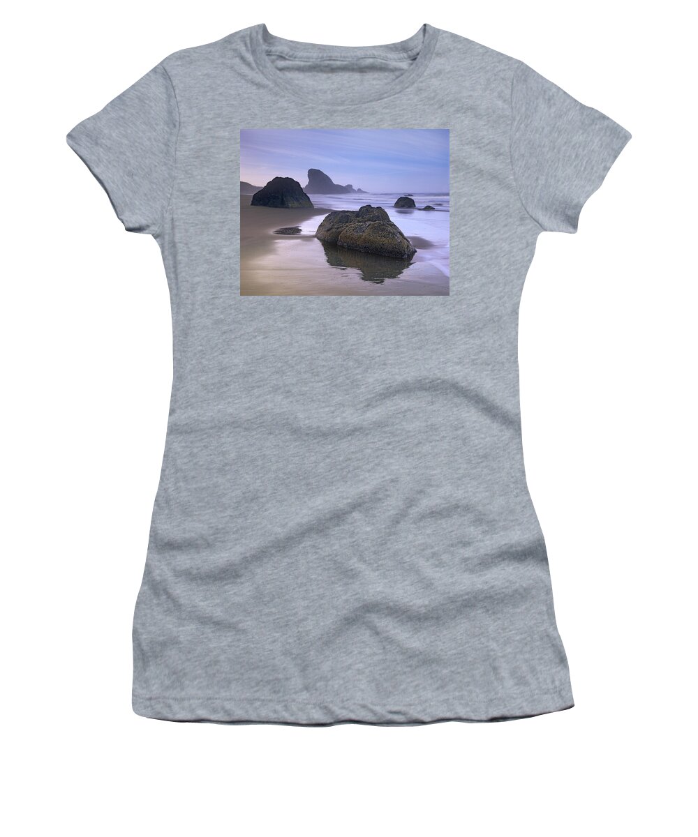 00175855 Women's T-Shirt featuring the photograph Sea Stack And Boulders At Meyers Creek by Tim Fitzharris