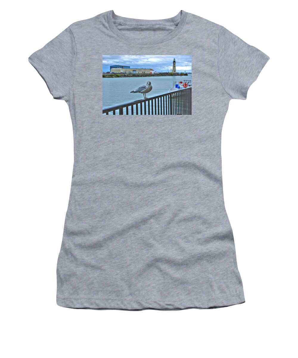  Women's T-Shirt featuring the photograph Seagull at Lighthouse by Michael Frank Jr