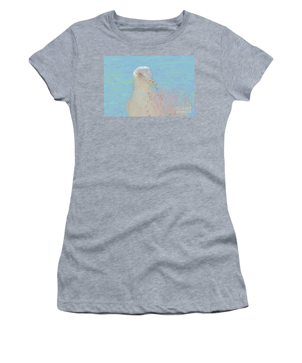 Seagull Women's T-Shirt featuring the photograph Seagull Soft Art by Deborah Benoit
