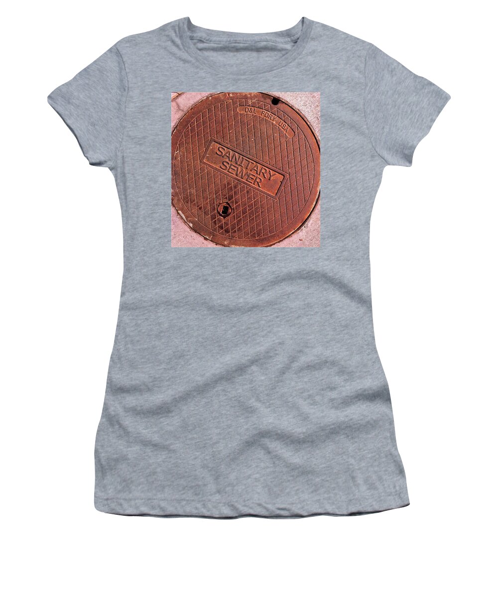 Sign Photographs Women's T-Shirt featuring the photograph Sewer Cover by Bill Owen