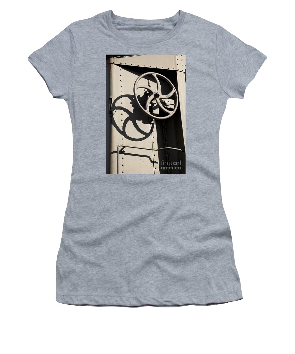 Rail Road Women's T-Shirt featuring the photograph Shadows of the Train by Leslie Leda