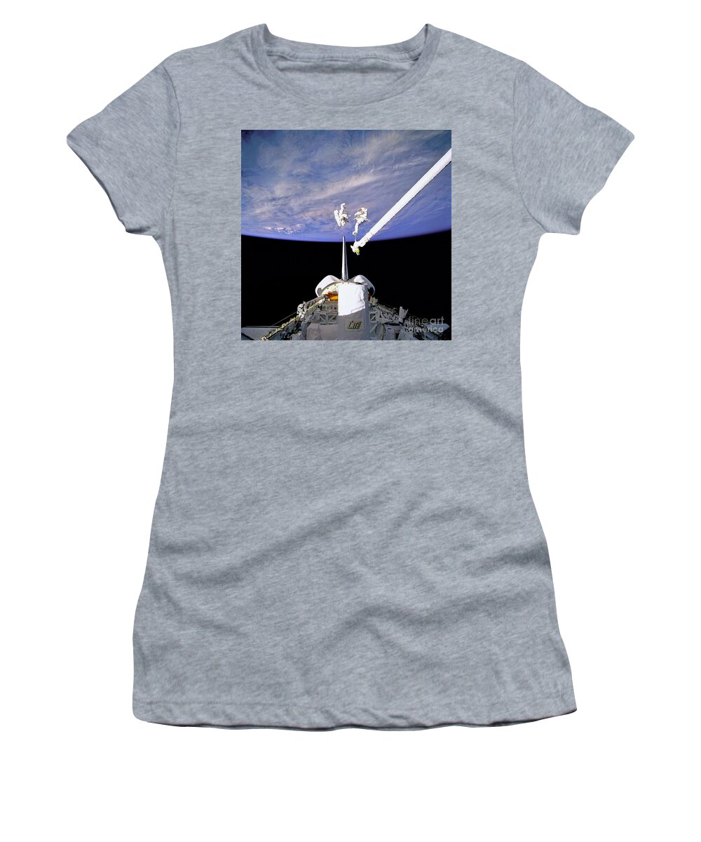 Simplified Aid For Eva Rescue Women's T-Shirt featuring the photograph Space Shuttle Discovery Safer Tests by Nasa